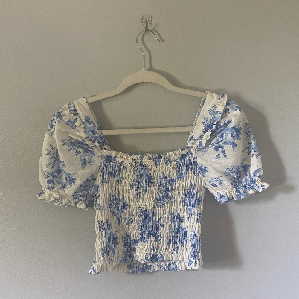 Monteau women's puff sleeve floral ruched top size small coquette cottagecore